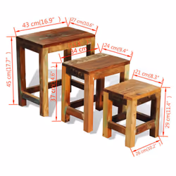 Reclaimed Solid Wood Set of 3 Nesting Tables Vintage Antique-style Handmade - Additional view 3