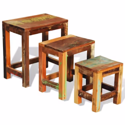 Reclaimed Solid Wood Set of 3 Nesting Tables Vintage Antique-style Handmade - Additional view 6