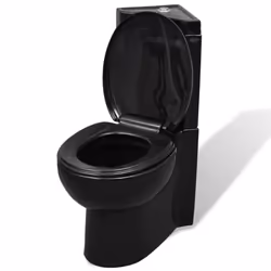 vidaXL WC Ceramic Bathroom Corner Toilet Black Soft-close Seat Water Saving