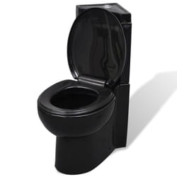 vidaXL WC Ceramic Bathroom Corner Toilet Black Soft-close Seat Water Saving