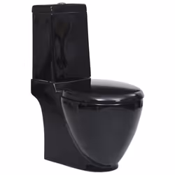 vidaXL WC Ceramic Toilet Bathroom Round Toilet Bottom Water Flow Black Bidet