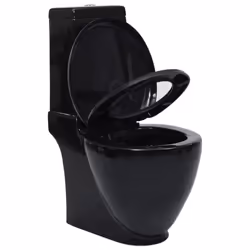 vidaXL WC Ceramic Toilet Bathroom Round Toilet Bottom Water Flow Black Bidet - Additional view 5