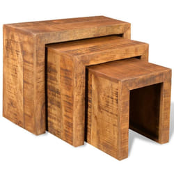 Solid Antique-style Mango Wood Set of 3 Nesting Tables Durable Table Set