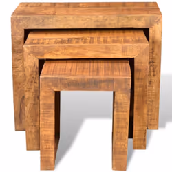 Solid Antique-style Mango Wood Set of 3 Nesting Tables Durable Table Set