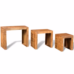 Solid Antique-style Mango Wood Set of 3 Nesting Tables Durable Table Set - Additional view 4