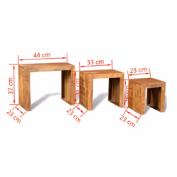 Solid Antique-style Mango Wood Set of 3 Nesting Tables Durable Table Set - Additional view 5