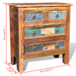 vidaXL Cabinet Solid Reclaimed Wood with 4 Drawers Standing Storage Cupboard - Additional view 3