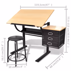 vidaXL Tiltable Tabletop Drawing Table with Stool Home Office Workstation - Additional view 5