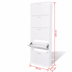 vidaXL Wooden Shoe Cabinet with 5 Compartments White Storage Rack Organiser - Additional view 5