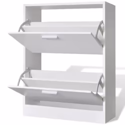 vidaXL Wooden Shoe Cabinet with 2 Compartments White Storage Rack Organiser