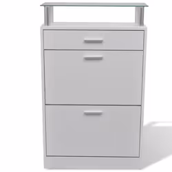 vidaXL Shoe Cabinet with a Drawer and a Top Glass Shelf Wood White Storage