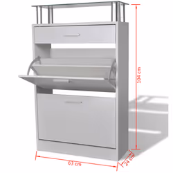 vidaXL Shoe Cabinet with a Drawer and a Top Glass Shelf Wood White Storage