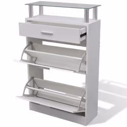 vidaXL Shoe Cabinet with a Drawer and a Top Glass Shelf Wood White Storage - Additional view 5