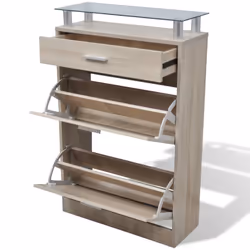 vidaXL Shoe Cabinet with a Drawer and a Top Glass Shelf Wood Oak Look Storage - Additional view 4