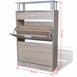 vidaXL Shoe Cabinet with a Drawer and a Top Glass Shelf Wood Oak Look Storage - Additional view 7