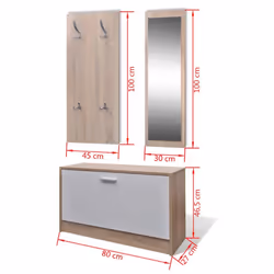 vidaXL 3-in-1 Wooden Shoe Cabinet Set Oak and White Organiser Storage Rack - Additional view 7
