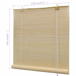 vidaXL Roller Blinds Bamboo 120x160cm Office Window Curtain Blackout Shade - Additional view 5