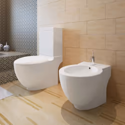 vidaXL Ceramic Toilet & Bidet Set White Home WC Bathroom Plumbing Fixtures