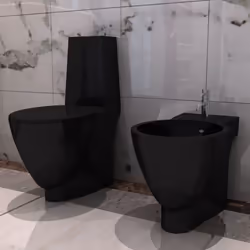 vidaXL Ceramic Toilet & Bidet Set Black Home WC Bathroom Plumbing Fixtures
