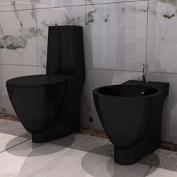 vidaXL Ceramic Toilet & Bidet Set Black Home WC Bathroom Plumbing Fixtures