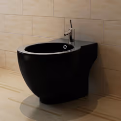 vidaXL Ceramic Toilet & Bidet Set Black Home WC Bathroom Plumbing Fixtures