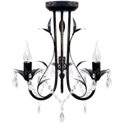 vidaXL Art Nouveau Style Chandelier Black Metal with Crystal Beads 3xE14 Bulb