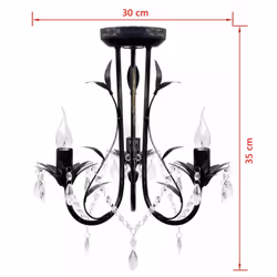 vidaXL Art Nouveau Style Chandelier Black Metal with Crystal Beads 3xE14 Bulb - Additional view 5
