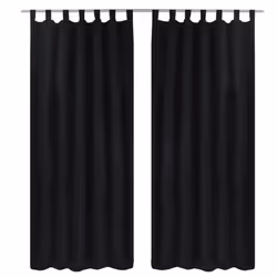 vidaXL 2x Micro-Satin Curtains with Loops 140x175cm Black Window Drape Blind