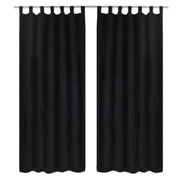 vidaXL 2x Micro-Satin Curtains with Loops 140x175cm Black Window Drape Blind