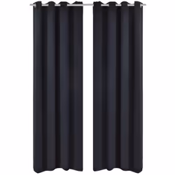 vidaXL 2x Blackout Curtains with Metal Rings Black Window Drape Covering Blind