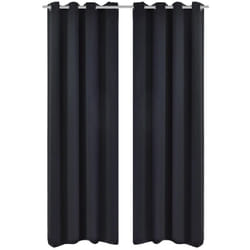 vidaXL 2x Blackout Curtains with Metal Rings Black Window Drape Covering Blind