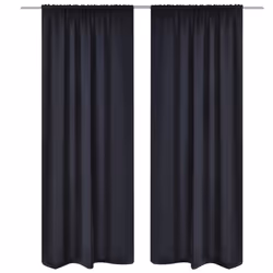 vidaXL 2x Slot-Headed Blackout Curtains 135x245cm Black Window Blinds Drapes
