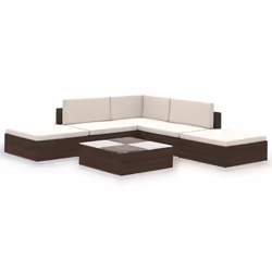 vidaXL Garden Lounge Set 6 Piece with Cushions Poly Rattan Brown Furniture - Additional view 11