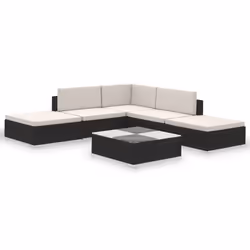 vidaXL Garden Lounge Set 6 Piece with Cushions Poly Rattan Black Furniture