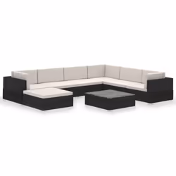 vidaXL Garden Lounge Set 8 Piece with Cushions Poly Rattan Black Furniture - Additional view 9