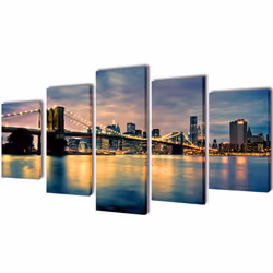 vidaXL Canvas Wall Print Set Home Artwork 200x100cm/100X50cm Multi Models - Brooklyn bridge river view, 200 x 100 cm