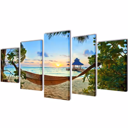 Canvas Wall Print Set Sand Beach with Hammock 200 x 100 cm