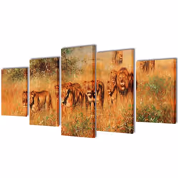 vidaXL Canvas Wall Print Set Lions 100x50cm Home Decor Picture Artwork Poster