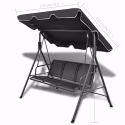 vidaXL Garden Swing Bench with Canopy Black Outdoor Porch Seat Hammock Daybed - Additional view 6