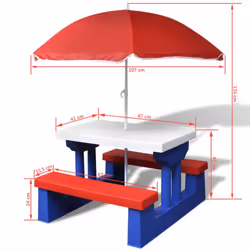 vidaXL Kids' Picnic Table with Benches and Parasol Sand Table Multicolour - Additional view 4