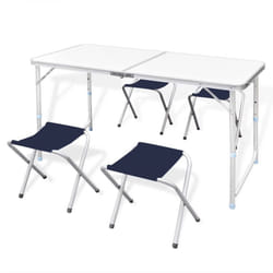 vidaXL Foldable Camping Table Set with 4 Stools Height Adjustable Picnic Table