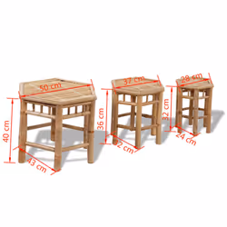 vidaXL 3x Garden Stools Bamboo Patio Beach Pool Bistro Outdoor Seat Furniture
