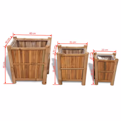 vidaXL 3x Raised Bed with Nylon Lining Bamboo Outdoor Garden Raised Bed Pots - Additional view 3