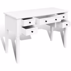 VidaXL 5-Drawer Writing Desk - White | Home Workstation - Additional view 2