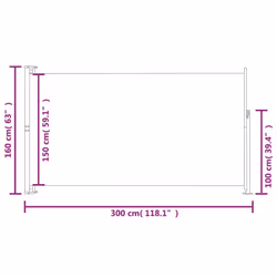 vidaXL Patio Retractable Side Awning 160x300cm Grey Outdoor Terrace Sunshade - Additional view 6
