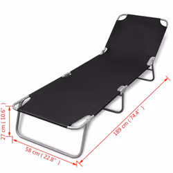 Foldable Sun Lounger with Adjustable Backrest Black - Additional view 5
