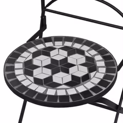vidaXL 2x Mosaic Bistro Chairs Black and White Outdoor Garden Furniture Seat - Additional view 3