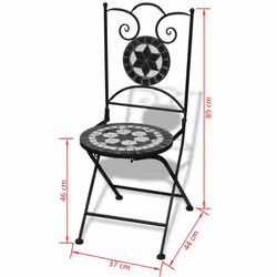 vidaXL 2x Mosaic Bistro Chairs Black and White Outdoor Garden Furniture Seat - Additional view 6