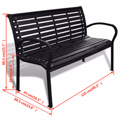 vidaXL Garden Bench 125cm Steel and WPC Black Outdoor Patio Park Seat Chair