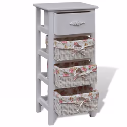 vidaXL Cabinet with 1 Drawer and 3 Baskets White Paulownia Wood Storage Unit